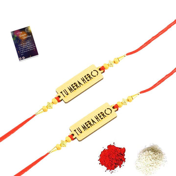 Charm Bhaiya Rakhi " Tu Mera Hero" Deginer Pendant For Bhaiya/Brother/Bhai With Roli Chawal And 1 Greeting Card Pack of 2